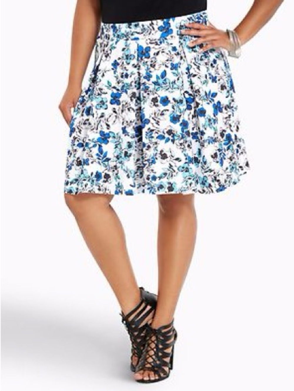 torrid White Skater Skirt with Blue Floral Print